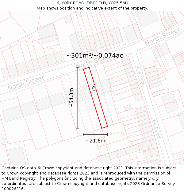 6, YORK ROAD, DRIFFIELD, YO25 5AU: Plot and title map