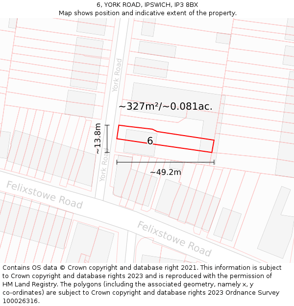 6, YORK ROAD, IPSWICH, IP3 8BX: Plot and title map