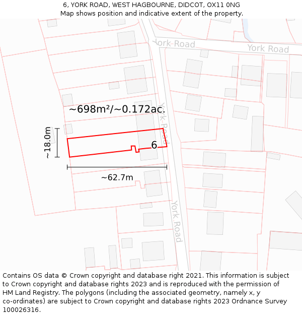 6, YORK ROAD, WEST HAGBOURNE, DIDCOT, OX11 0NG: Plot and title map