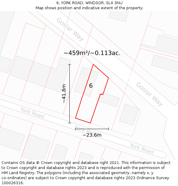 6, YORK ROAD, WINDSOR, SL4 3NU: Plot and title map