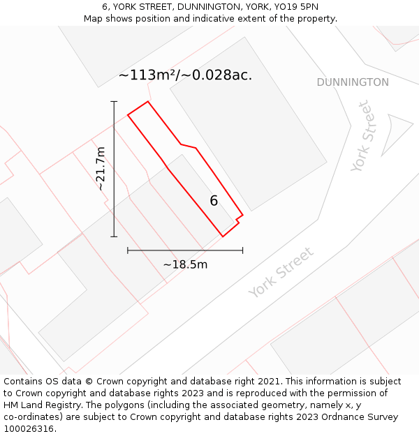 6, YORK STREET, DUNNINGTON, YORK, YO19 5PN: Plot and title map