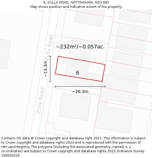 6, ZULLA ROAD, NOTTINGHAM, NG3 5BY: Plot and title map