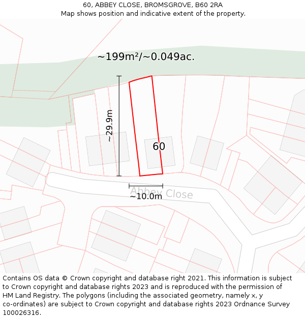 60, ABBEY CLOSE, BROMSGROVE, B60 2RA: Plot and title map