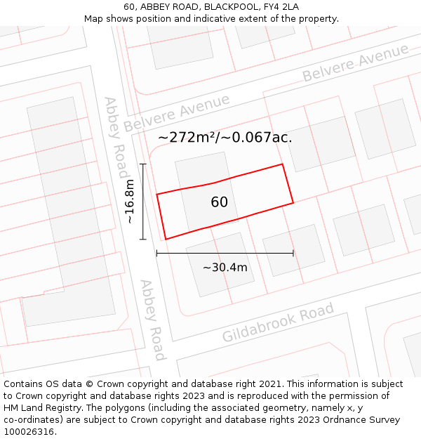 60, ABBEY ROAD, BLACKPOOL, FY4 2LA: Plot and title map