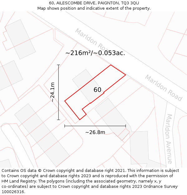 60, AILESCOMBE DRIVE, PAIGNTON, TQ3 3QU: Plot and title map