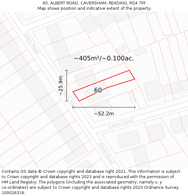 60, ALBERT ROAD, CAVERSHAM, READING, RG4 7PF: Plot and title map