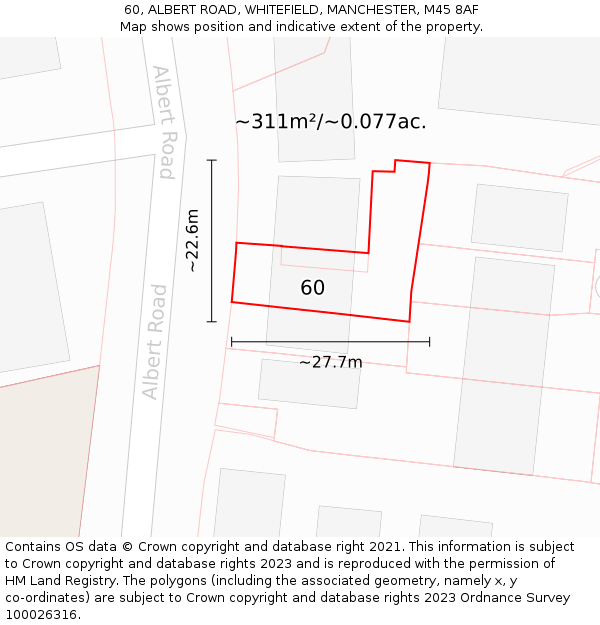 60, ALBERT ROAD, WHITEFIELD, MANCHESTER, M45 8AF: Plot and title map