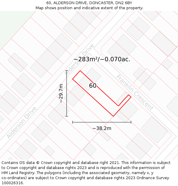 60, ALDERSON DRIVE, DONCASTER, DN2 6BY: Plot and title map