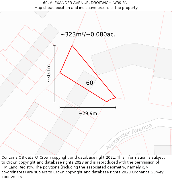 60, ALEXANDER AVENUE, DROITWICH, WR9 8NL: Plot and title map