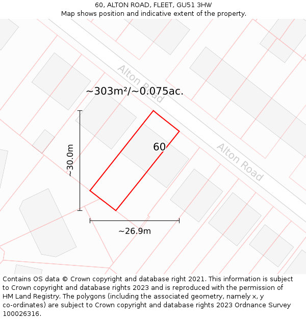 60, ALTON ROAD, FLEET, GU51 3HW: Plot and title map