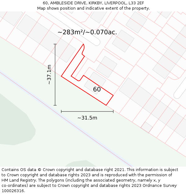 60, AMBLESIDE DRIVE, KIRKBY, LIVERPOOL, L33 2EF: Plot and title map