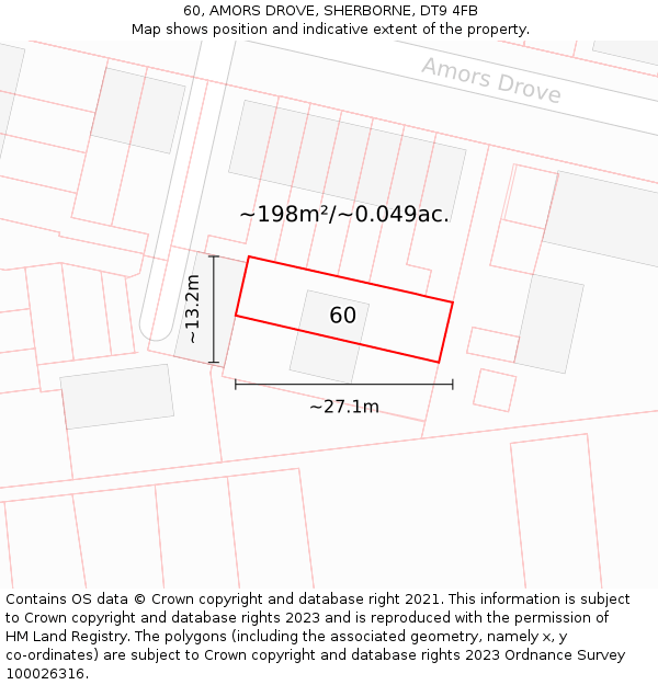 60, AMORS DROVE, SHERBORNE, DT9 4FB: Plot and title map
