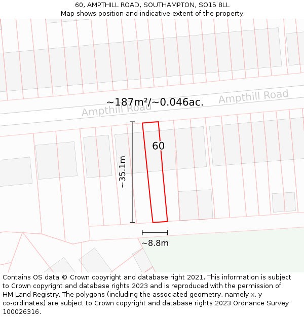 60, AMPTHILL ROAD, SOUTHAMPTON, SO15 8LL: Plot and title map
