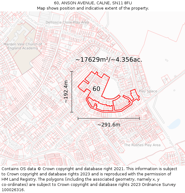 60, ANSON AVENUE, CALNE, SN11 8FU: Plot and title map
