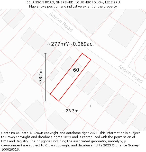 60, ANSON ROAD, SHEPSHED, LOUGHBOROUGH, LE12 9PU: Plot and title map