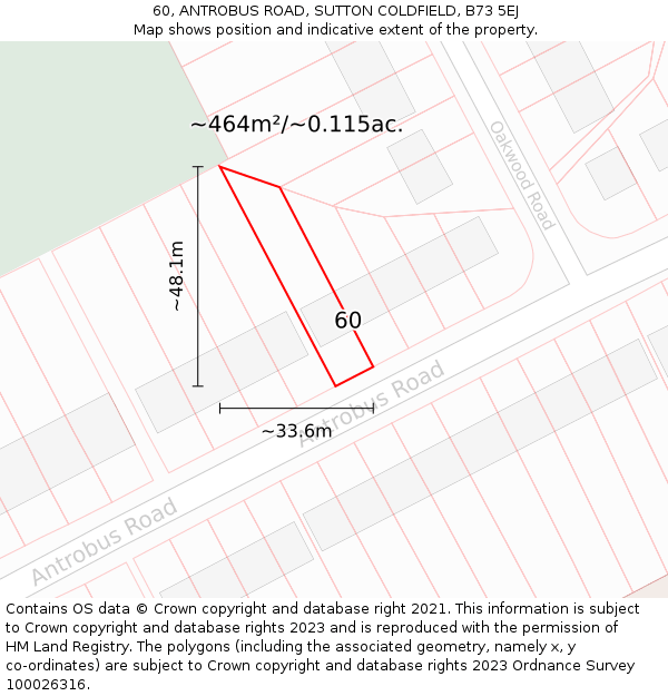 60, ANTROBUS ROAD, SUTTON COLDFIELD, B73 5EJ: Plot and title map