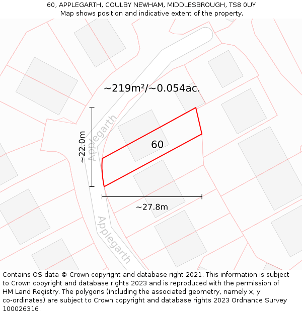 60, APPLEGARTH, COULBY NEWHAM, MIDDLESBROUGH, TS8 0UY: Plot and title map