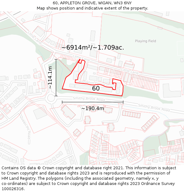 60, APPLETON GROVE, WIGAN, WN3 6NY: Plot and title map