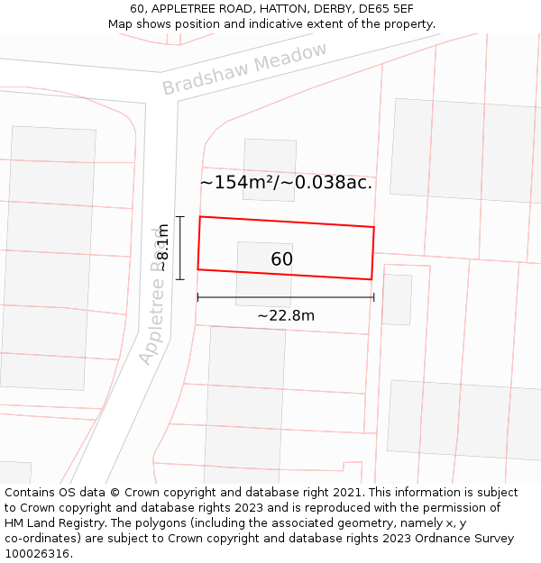 60, APPLETREE ROAD, HATTON, DERBY, DE65 5EF: Plot and title map