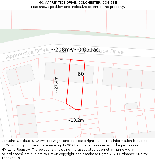 60, APPRENTICE DRIVE, COLCHESTER, CO4 5SE: Plot and title map