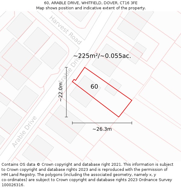 60, ARABLE DRIVE, WHITFIELD, DOVER, CT16 3FE: Plot and title map