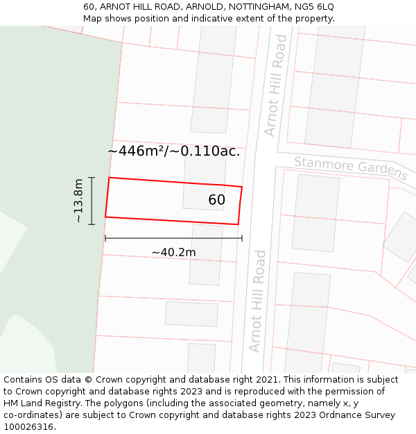 60, ARNOT HILL ROAD, ARNOLD, NOTTINGHAM, NG5 6LQ: Plot and title map