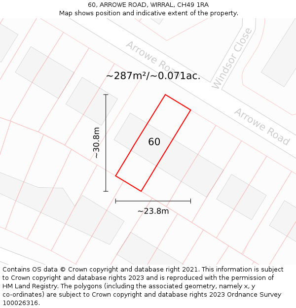 60, ARROWE ROAD, WIRRAL, CH49 1RA: Plot and title map