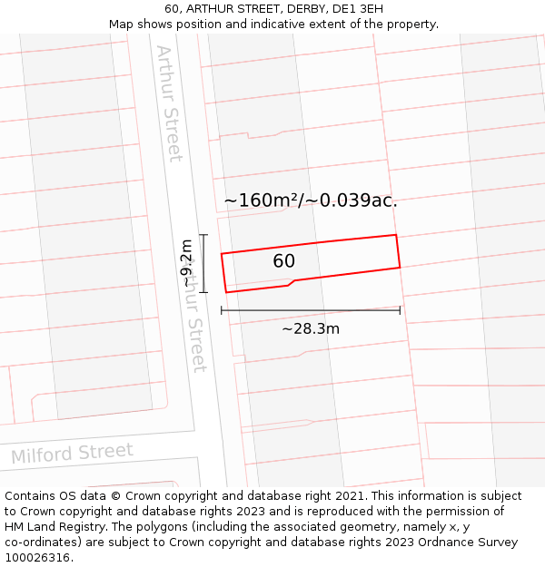60, ARTHUR STREET, DERBY, DE1 3EH: Plot and title map