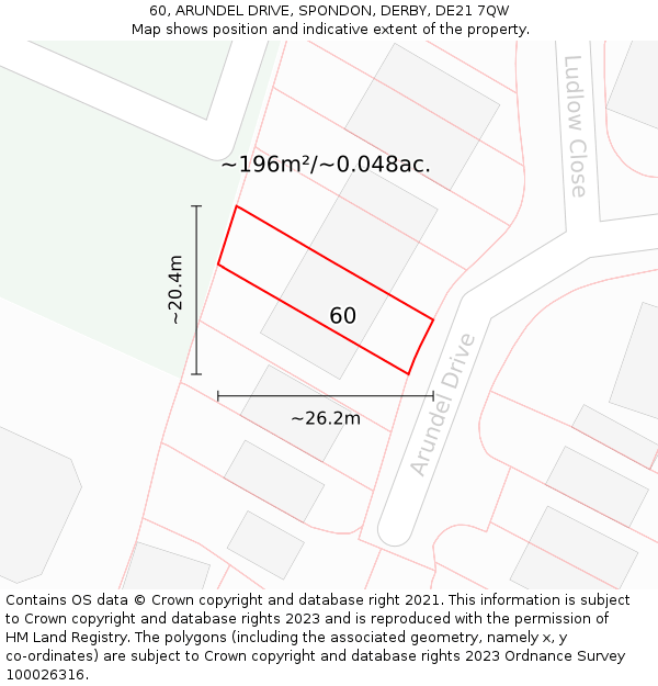 60, ARUNDEL DRIVE, SPONDON, DERBY, DE21 7QW: Plot and title map