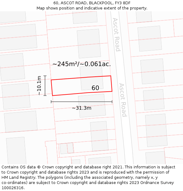 60, ASCOT ROAD, BLACKPOOL, FY3 8DF: Plot and title map