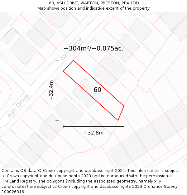 60, ASH DRIVE, WARTON, PRESTON, PR4 1DD: Plot and title map