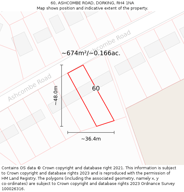 60, ASHCOMBE ROAD, DORKING, RH4 1NA: Plot and title map