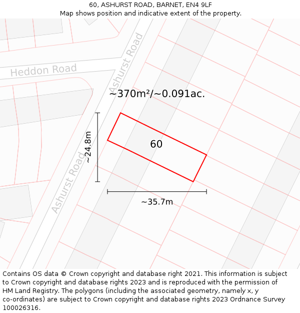 60, ASHURST ROAD, BARNET, EN4 9LF: Plot and title map