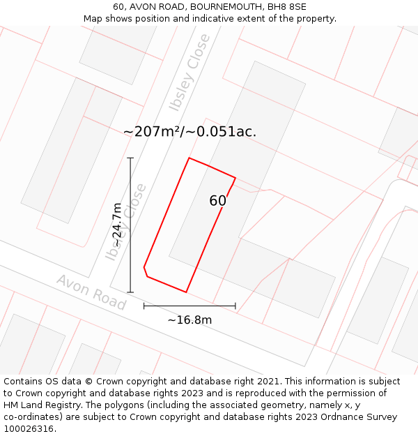 60, AVON ROAD, BOURNEMOUTH, BH8 8SE: Plot and title map