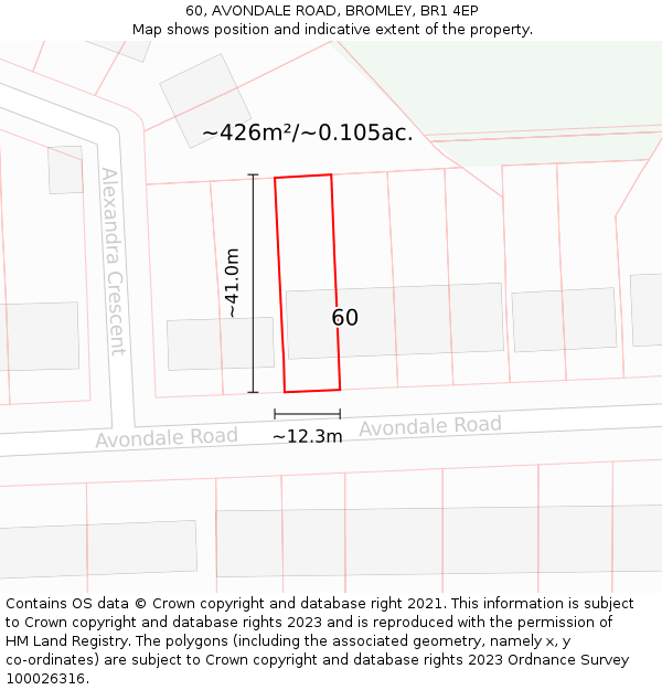 60, AVONDALE ROAD, BROMLEY, BR1 4EP: Plot and title map