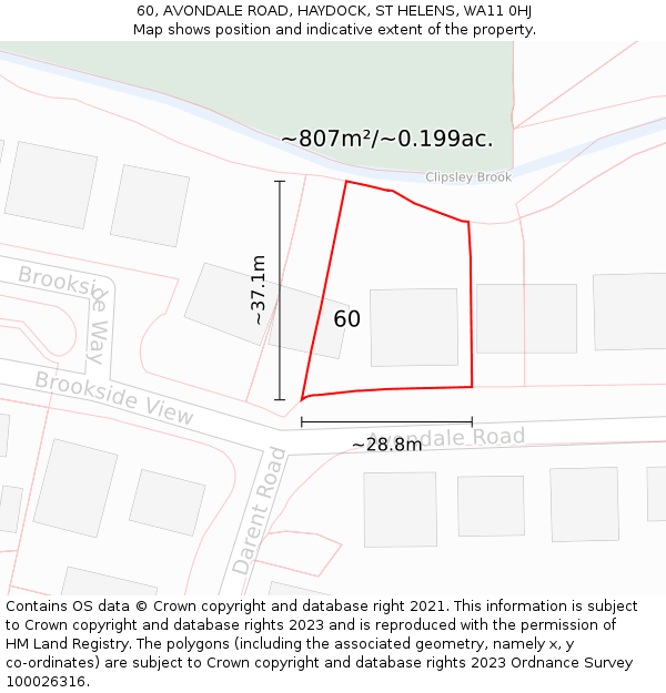 60, AVONDALE ROAD, HAYDOCK, ST HELENS, WA11 0HJ: Plot and title map