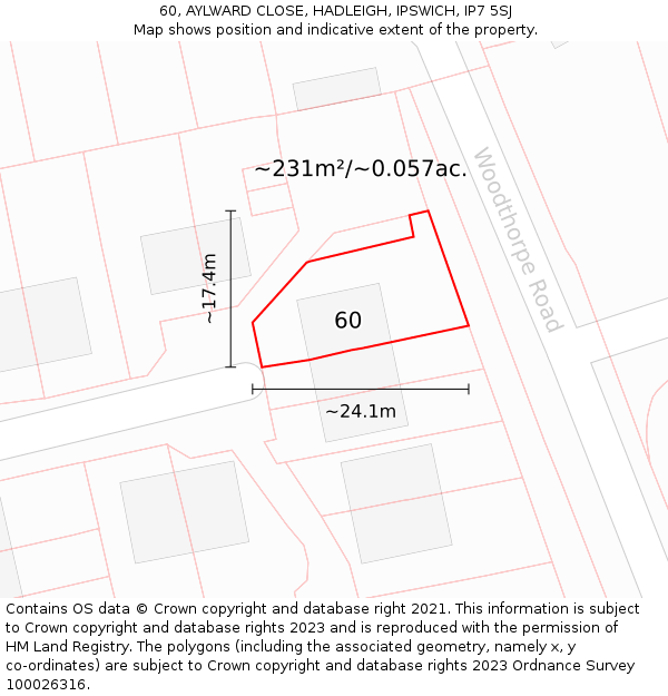 60, AYLWARD CLOSE, HADLEIGH, IPSWICH, IP7 5SJ: Plot and title map