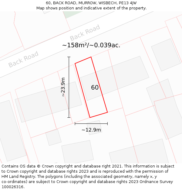 60, BACK ROAD, MURROW, WISBECH, PE13 4JW: Plot and title map