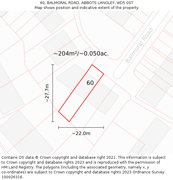 60, BALMORAL ROAD, ABBOTS LANGLEY, WD5 0ST: Plot and title map