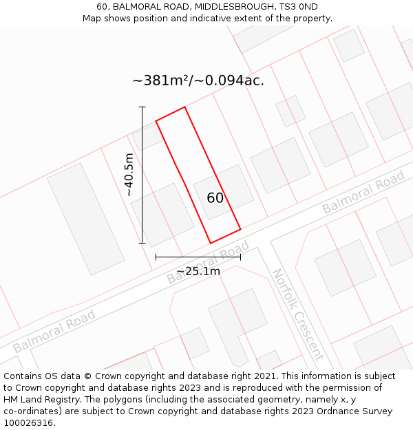 60, BALMORAL ROAD, MIDDLESBROUGH, TS3 0ND: Plot and title map