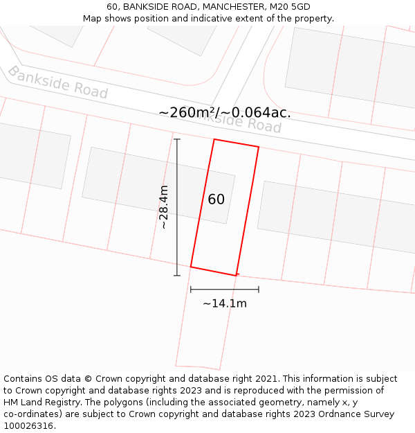 60, BANKSIDE ROAD, MANCHESTER, M20 5GD: Plot and title map