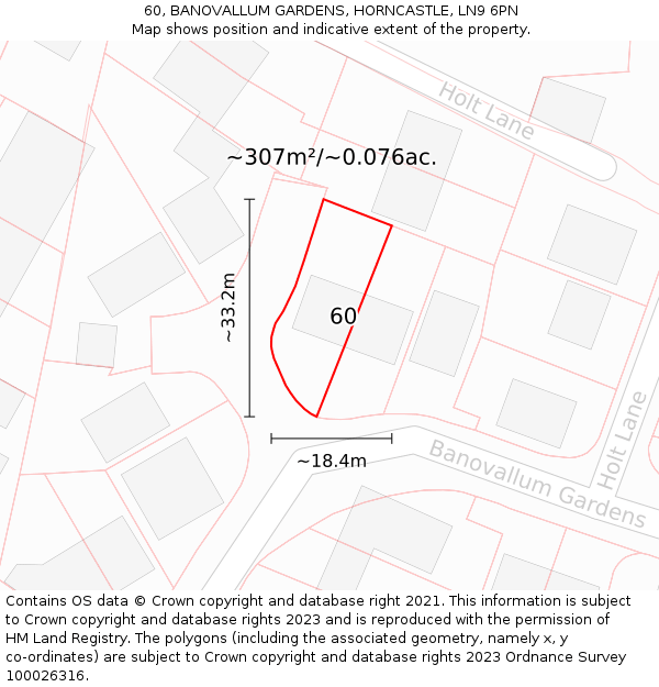 60, BANOVALLUM GARDENS, HORNCASTLE, LN9 6PN: Plot and title map