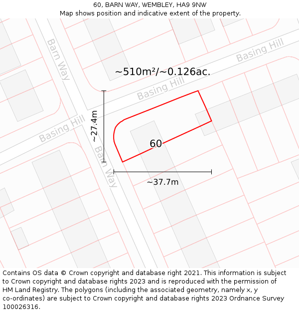 60, BARN WAY, WEMBLEY, HA9 9NW: Plot and title map