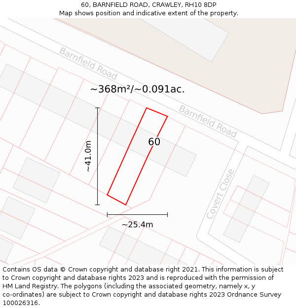 60, BARNFIELD ROAD, CRAWLEY, RH10 8DP: Plot and title map