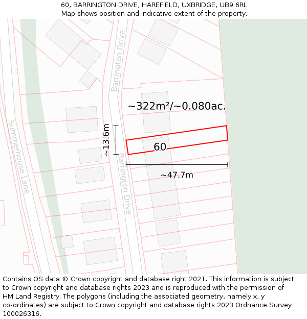 60, BARRINGTON DRIVE, HAREFIELD, UXBRIDGE, UB9 6RL: Plot and title map
