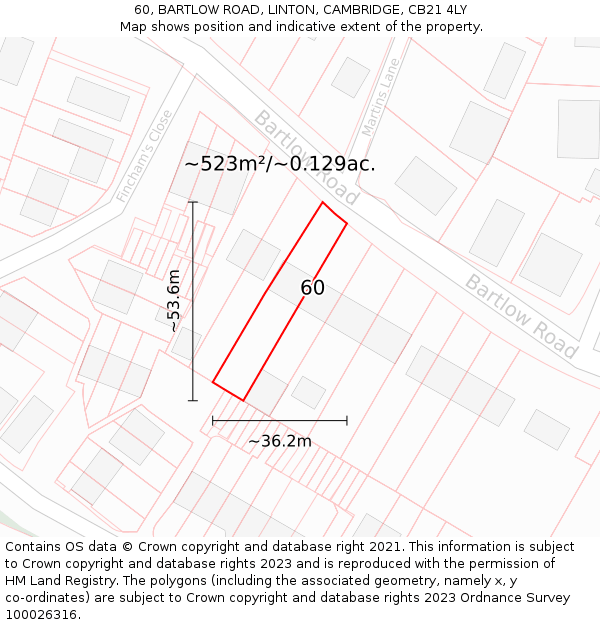 60, BARTLOW ROAD, LINTON, CAMBRIDGE, CB21 4LY: Plot and title map