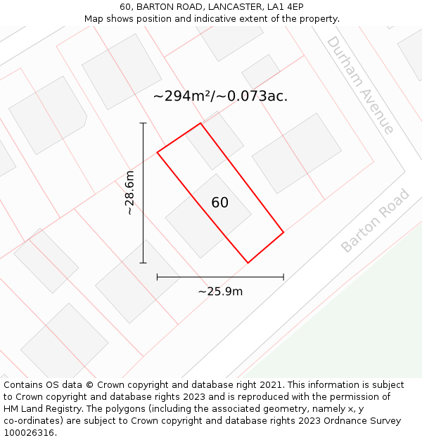 60, BARTON ROAD, LANCASTER, LA1 4EP: Plot and title map