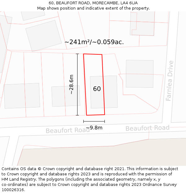 60, BEAUFORT ROAD, MORECAMBE, LA4 6UA: Plot and title map