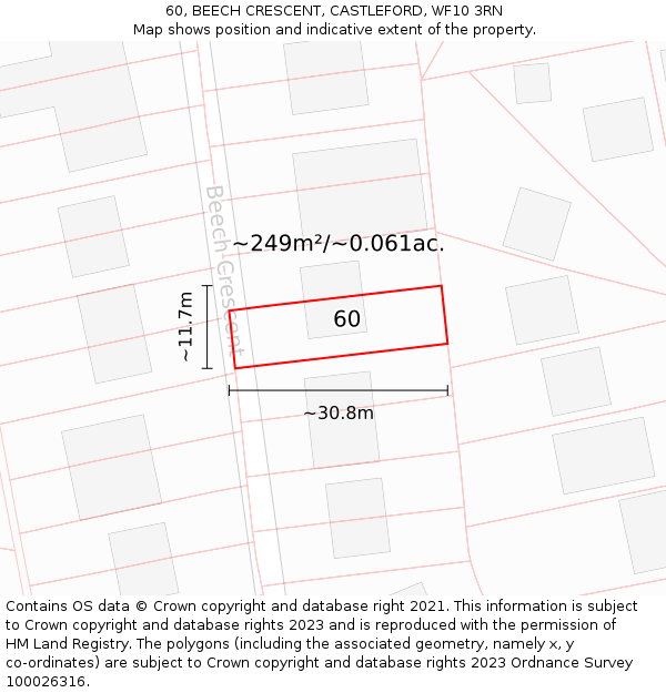 60, BEECH CRESCENT, CASTLEFORD, WF10 3RN: Plot and title map