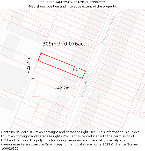 60, BEECHAM ROAD, READING, RG30 2RD: Plot and title map